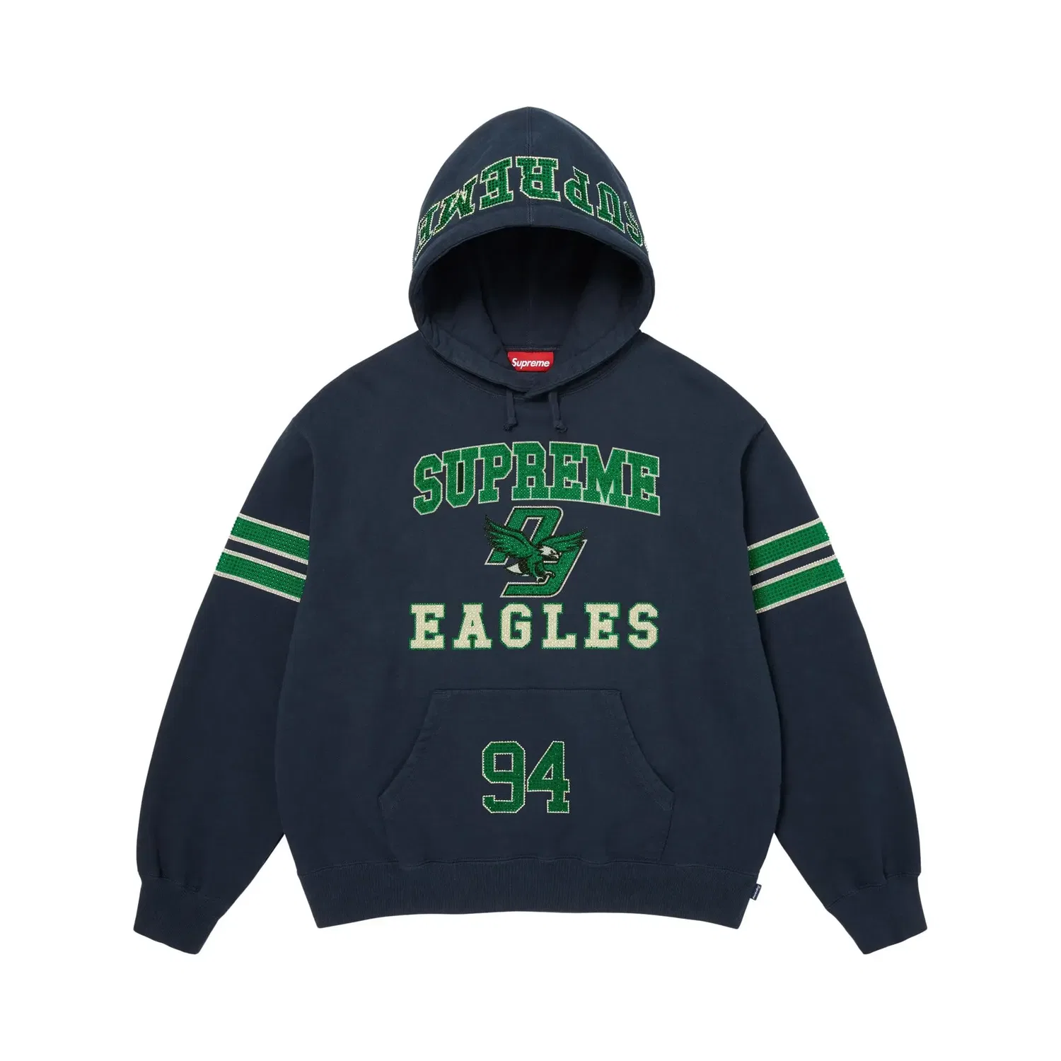 Свитшот с капюшоном с принтом Rhinestone Eagle Supreme, Navy