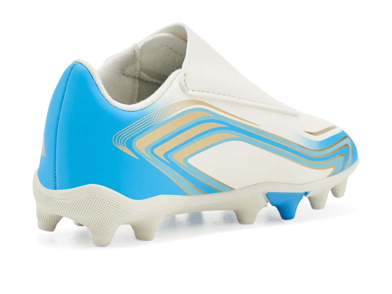 Бутсы F50 Messi Club Velcro Firm Ground/Multi Ground Football (для маленьких детей и малышей) Adidas Kids, Ivory/Semi Blue Burst/Icey Blue — фото 4
