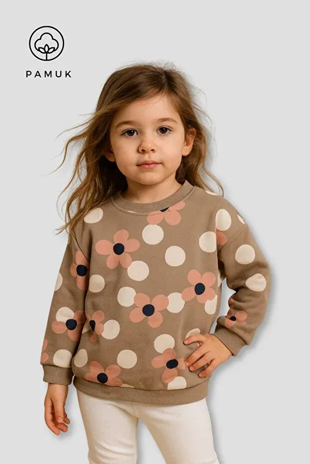 Детские свитшот для девочек оверсайз с принтом Scored Seasonal Oversize Top Difa Kids, Brown