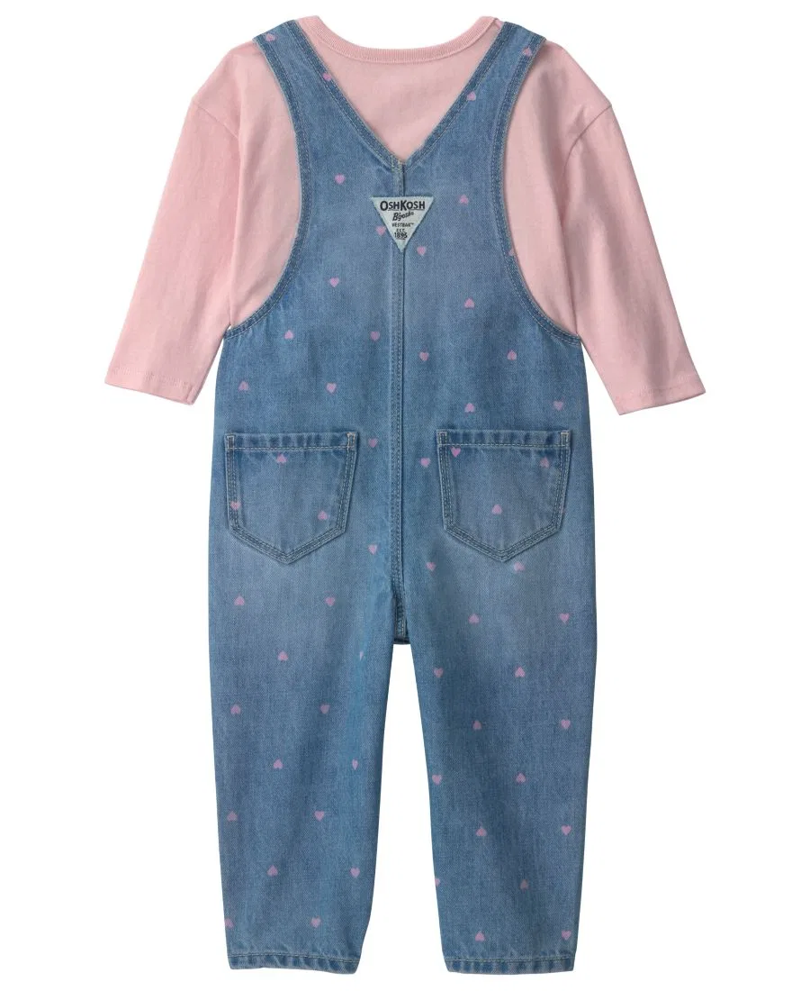 Комплект из топа и джинсового комбинезона с сердцем Osh Kosh, Blue/Pink — фото 2