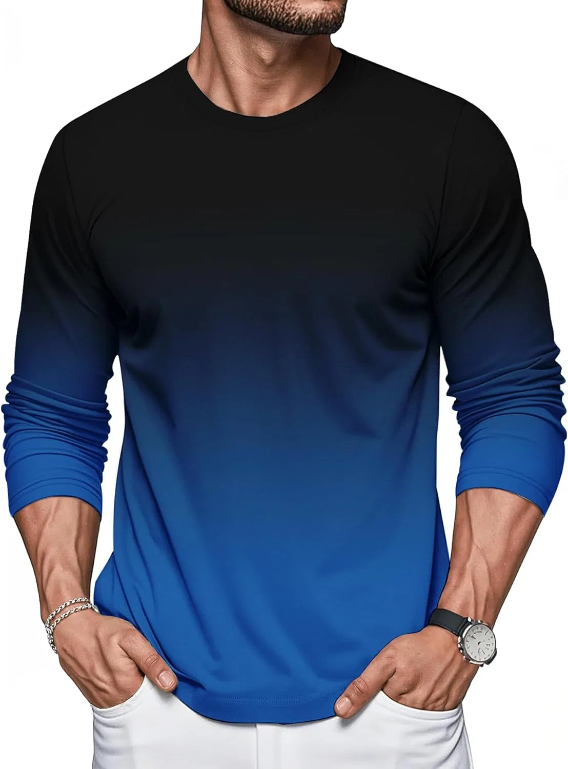 Мужская футболка с градиентом Long Sleeve Tee Shirts, #14