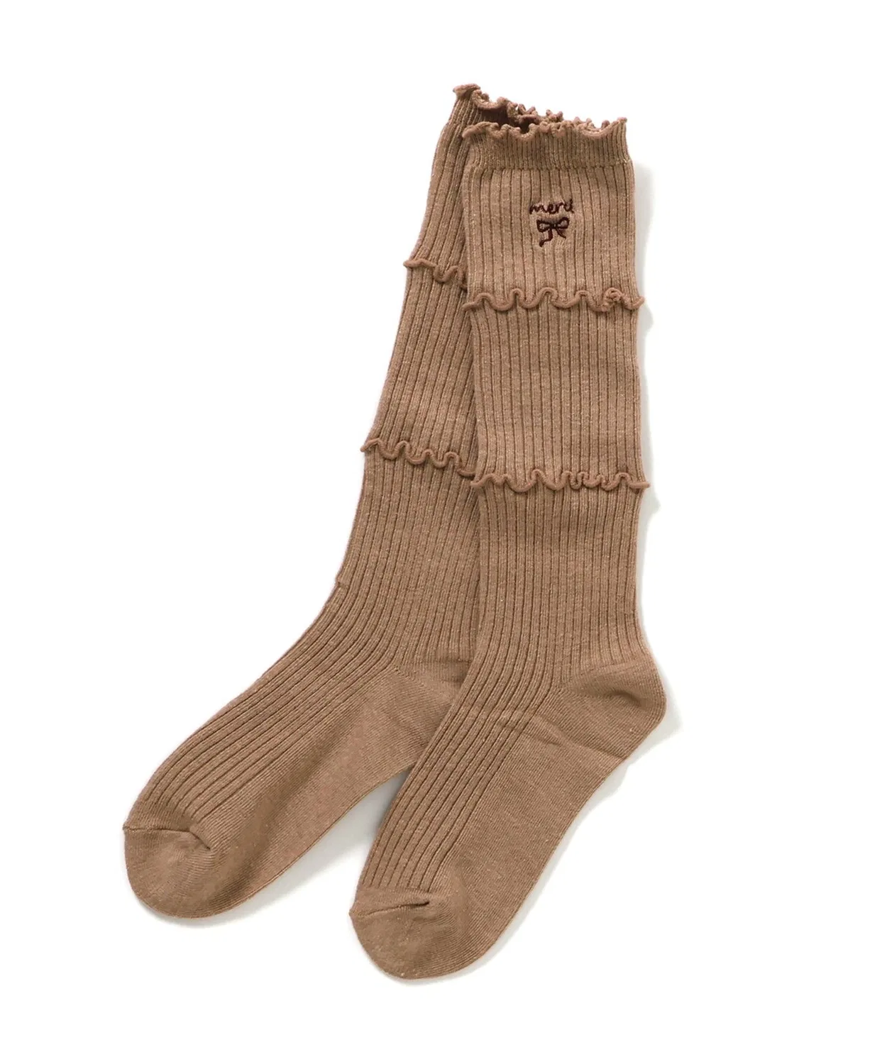 Детские носки с рюшами и вышивкой, модель Mellow High Socks, apres les cours, Beige