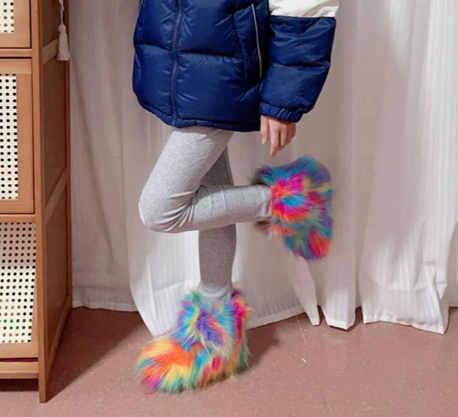 Детские зимние сапоги для девочек с искусственным мехом Urmycos, Blue Multicolored — фото 2