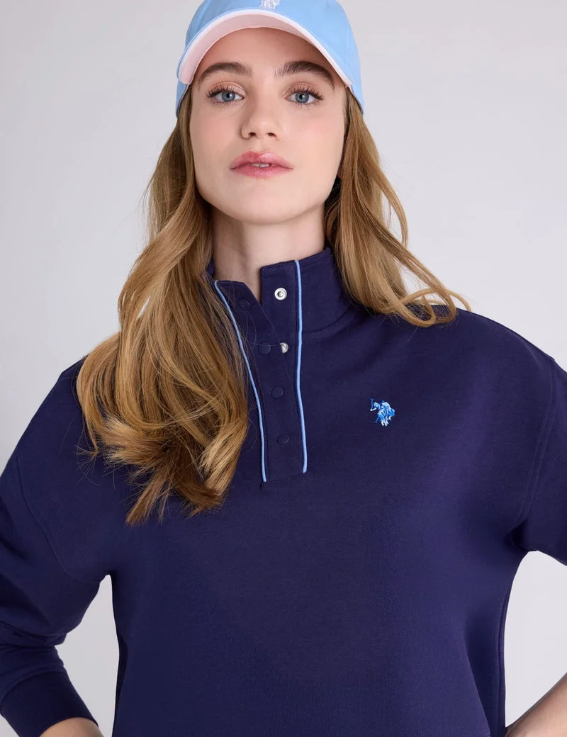 Женский пуловер U.S. Polo Assn. Snap Placket Piped French Terry, темно-синий — фото 4