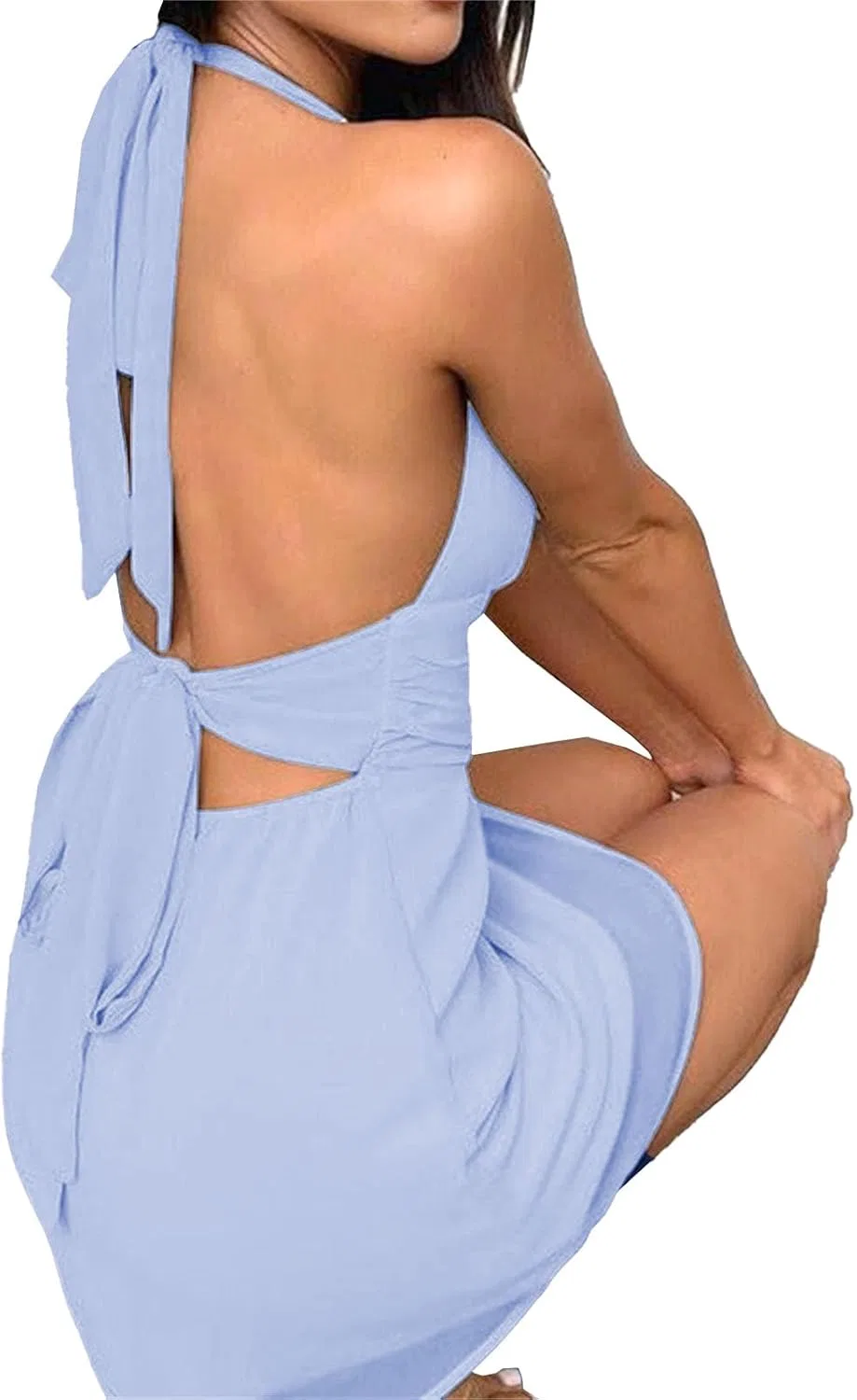 Женское мини-платье с запа́хом, без спинки Satina, Light Blue — фото 4
