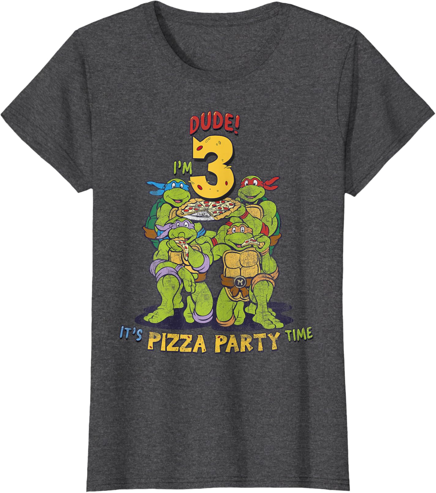 

Женская футболка Teenage Mutant Ninja Turtles I'm 3 Dude Pizza Birthday Party, темно-серый вереск