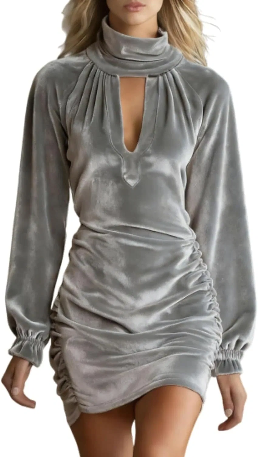 Женское облегающее мини-платье с вырезами Ruched Bodycon Dress, Silver Gray