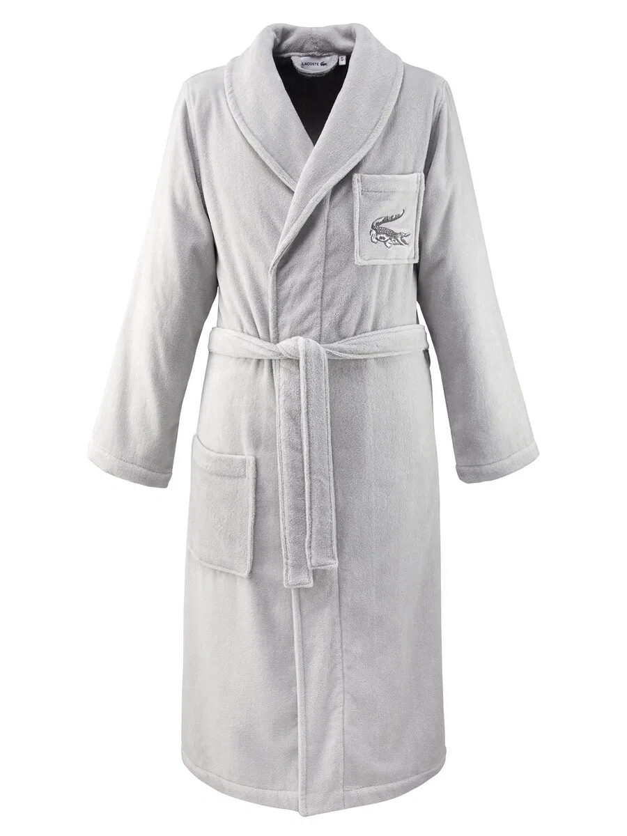 Длинный банный халат LACOSTE LRENE, с печатью логотипа, светло-серый