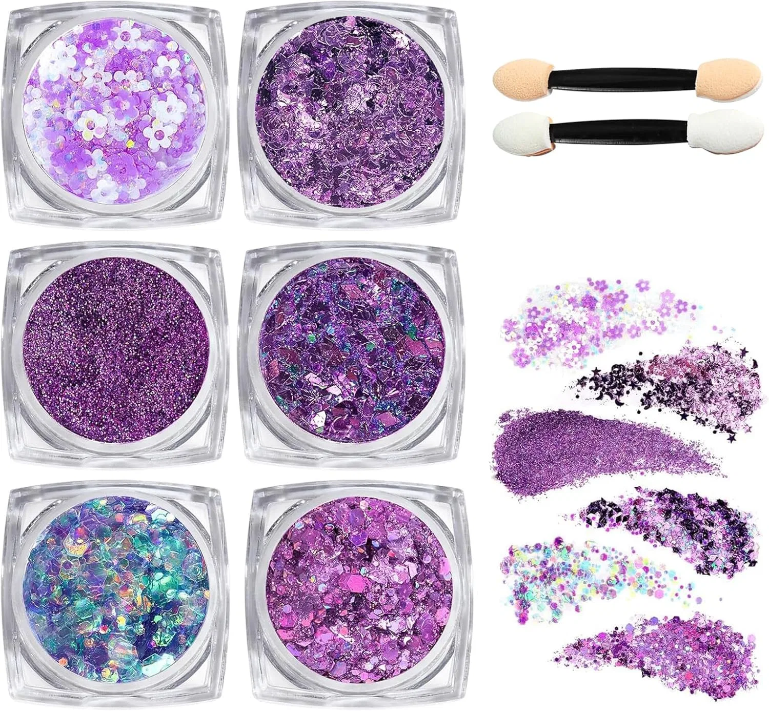Набор Body Glitter Gel, 6 цветов + кисти, MisFun, 50 г, Purple
