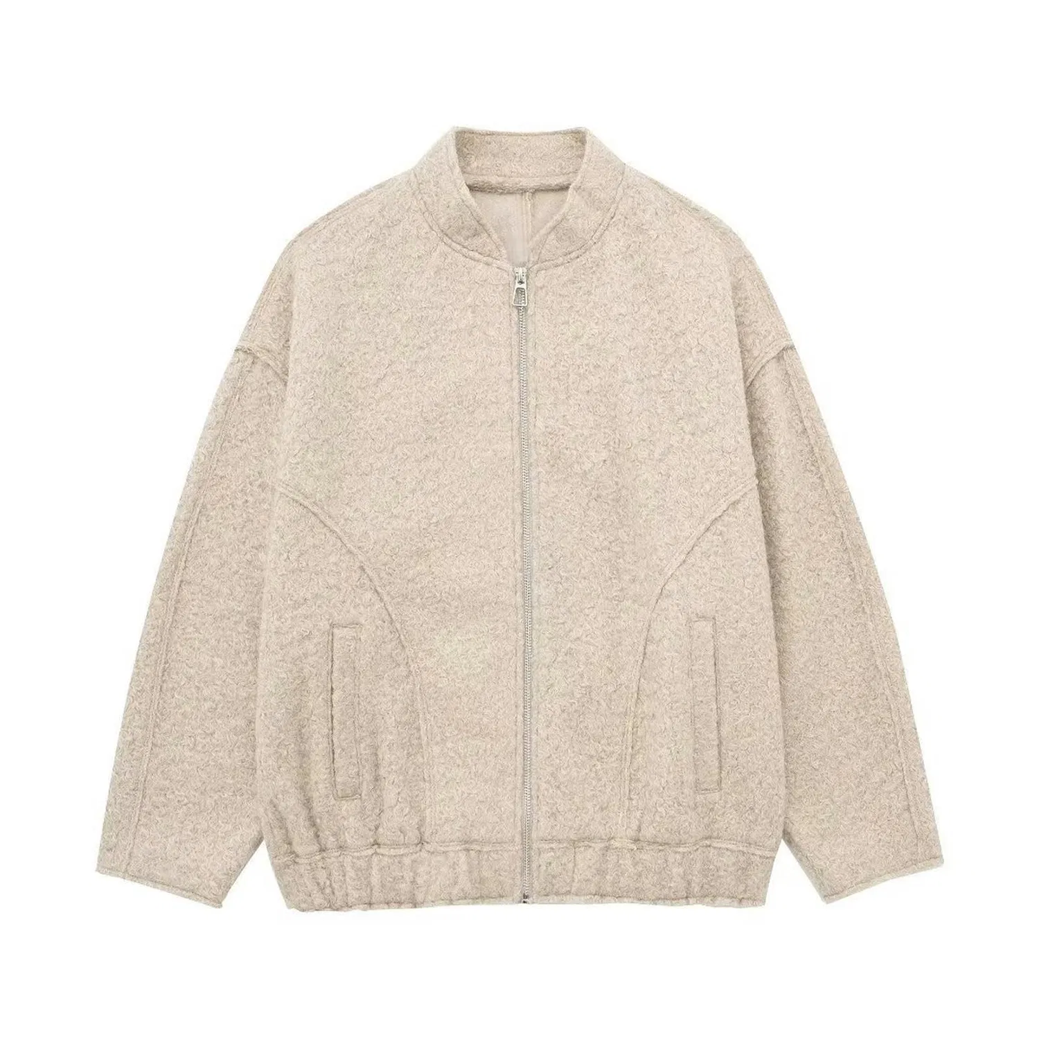 Женское пальто из букле с принтом, модель Giacca Ampia Bouclé dal Temperamento e Casual Autunno Nuovo Stile-Blu-XS, Blu — фото 4