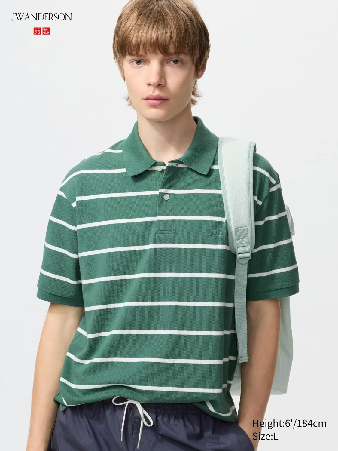 Рубашка-Поло Uniqlo, поло в широкую полоску из сухого пике, зеленый