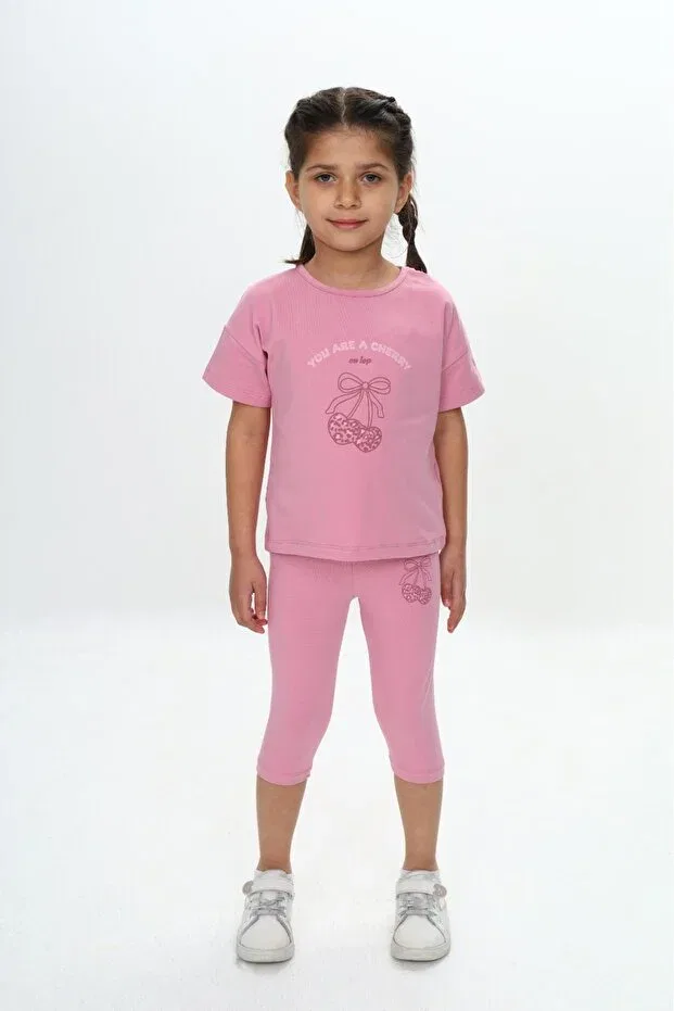 Детский комплект для девочек с принтом Heart Bow Printed Capri Suit Toontoy, Dried Rose