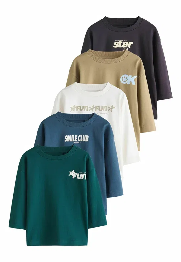 Футболка с длинным рукавом Regular Fit, принт, 5-pack, Next, Multi Black Star Slogan