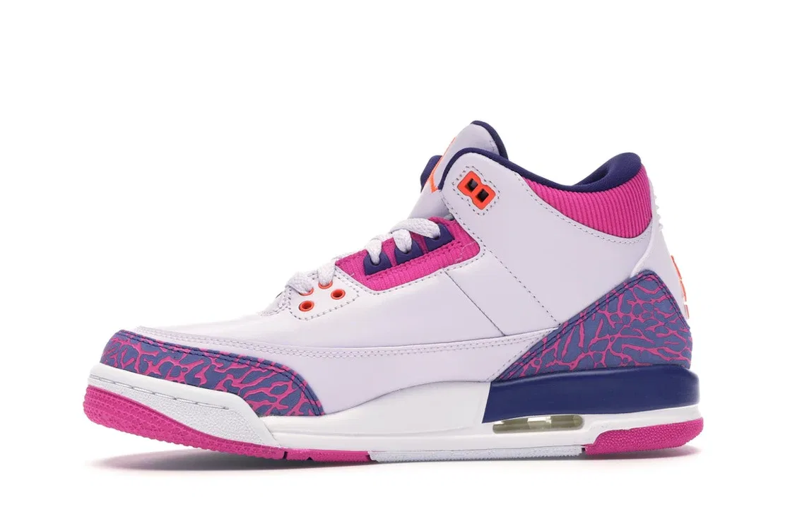 Детские кроссовки Lifestyle с принтом Jordan 3 Retro Jordan, Barely Grape/Hyper Crimson-Fire Pink — фото 3