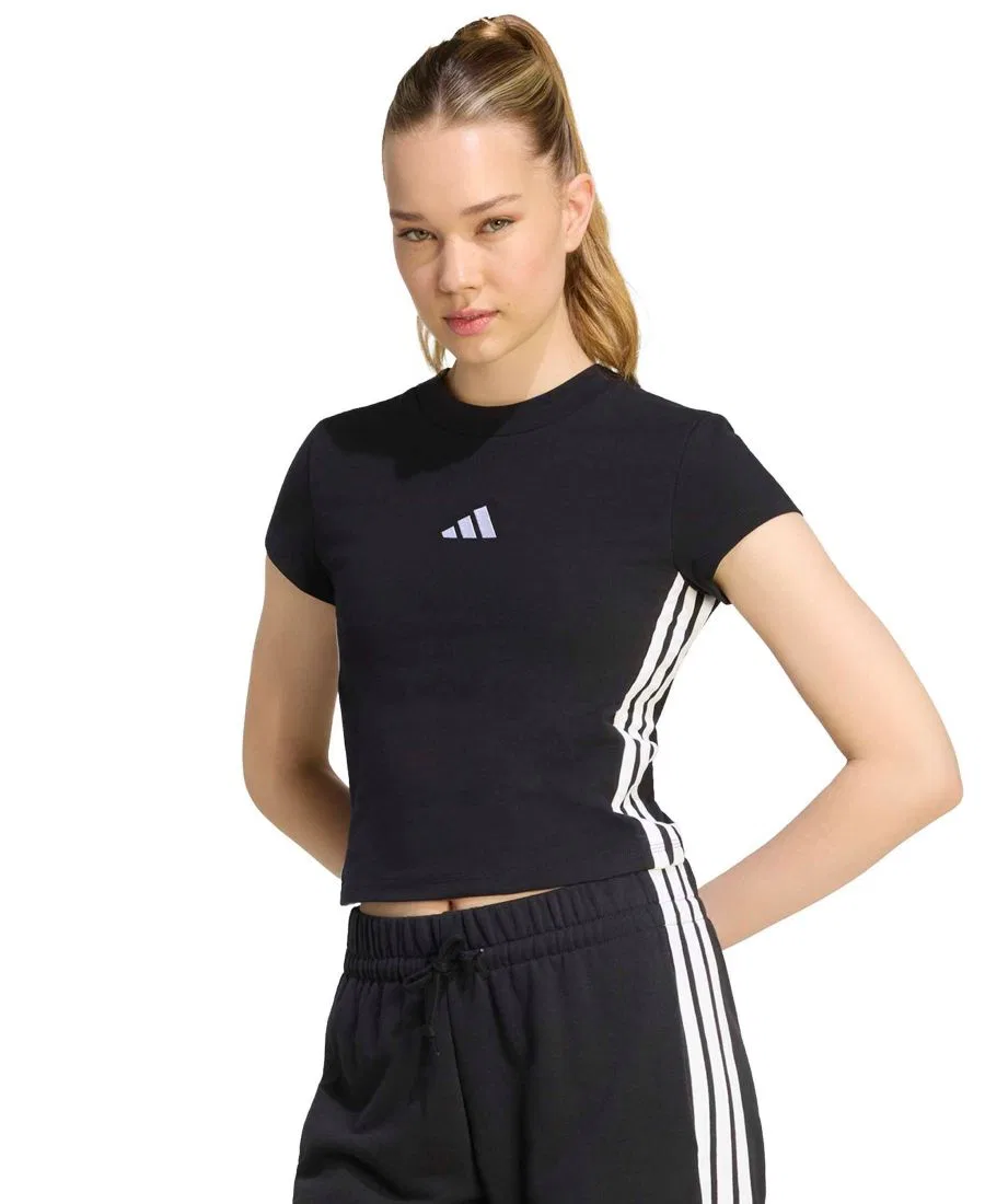Женская футболка-поло с коротким рукавом, с логотипом adidas, Black/White — фото 3