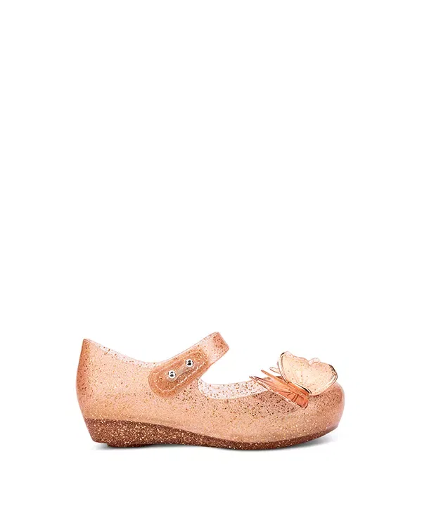 Детские балетки для девочек с ремешком Модель Ultragirl Fly III Mini Melissa, Beige Glitter — фото 2