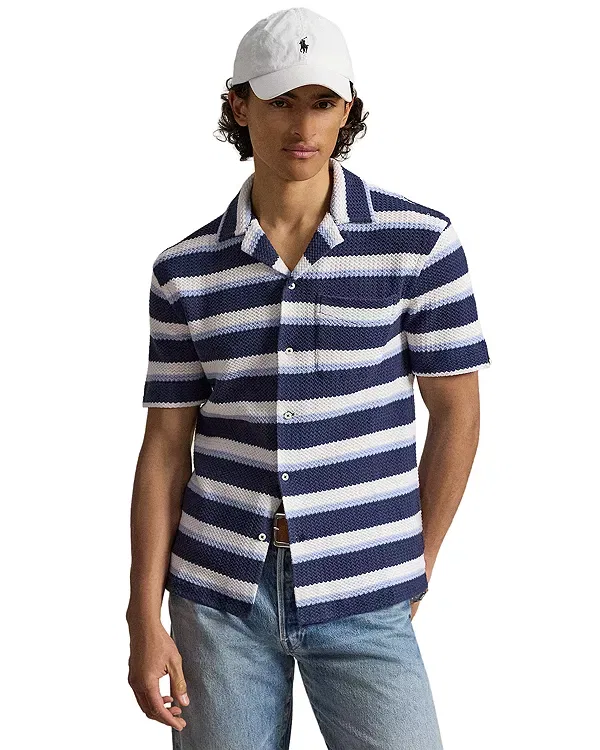 Мужская рубашка с воротником-стойкой и узором «елочка» Polo Ralph Lauren, Newport Navy Multi