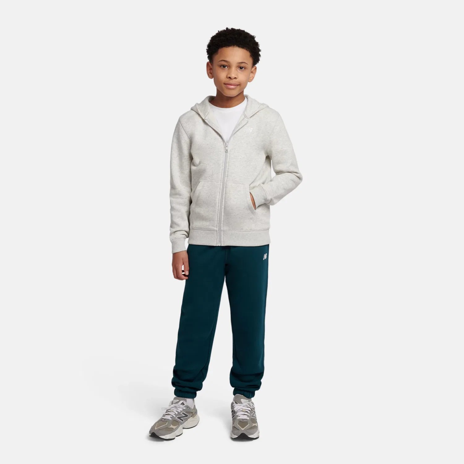 Детское худи на молнии с капюшоном и вышитым логотипом Brush Back Small Logo New Balance, Ash Heather — фото 2