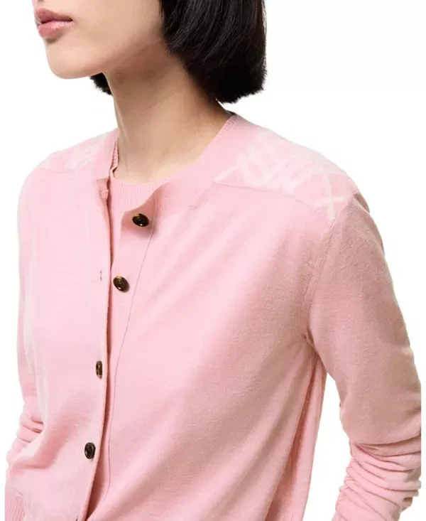 Женский кардиган из шерсти и шелка с принтом Check Panel Wool Silk Cardigan Burberry, Begonia Pink — фото 2