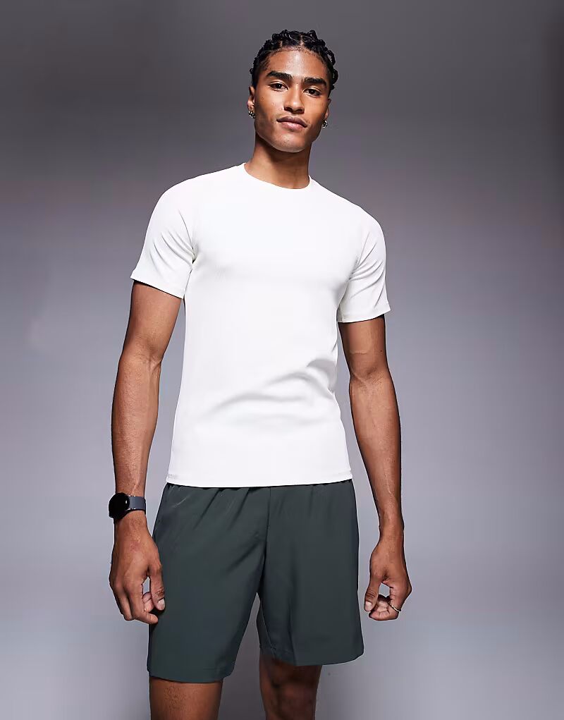 

Тренировочная футболка в рубчик в винтажном белом цвете 4505