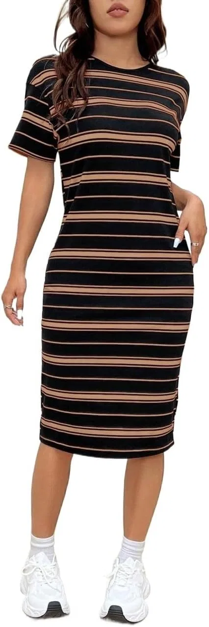 Женское повседневное платье с запахом и разрезом Bodycon, Brown