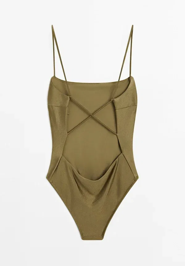 Купальник с тонкими бретелями, без косточек, Swimsuit with thin straps, Massimo Dutti, хаки — фото 3