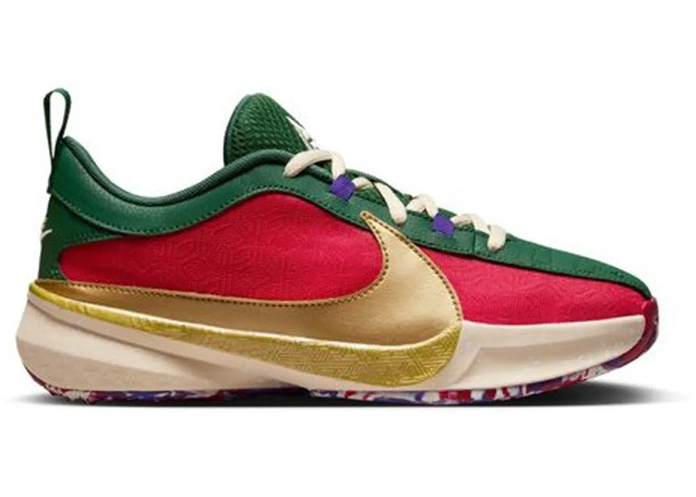 Детские кроссовки для баскетбола Nike Zoom Freak 5, Gym Red Court Purple Flat Opal Metallic Gold