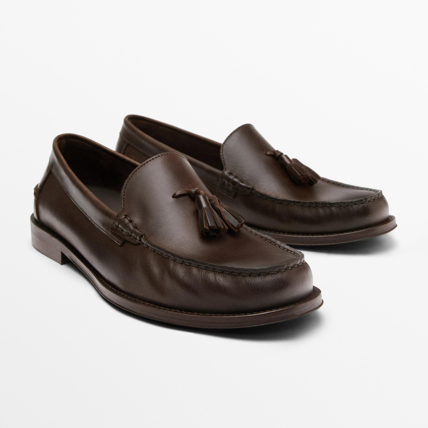 Лоферы Massimo Dutti Soft Oiled Leather Tassel, коричневый