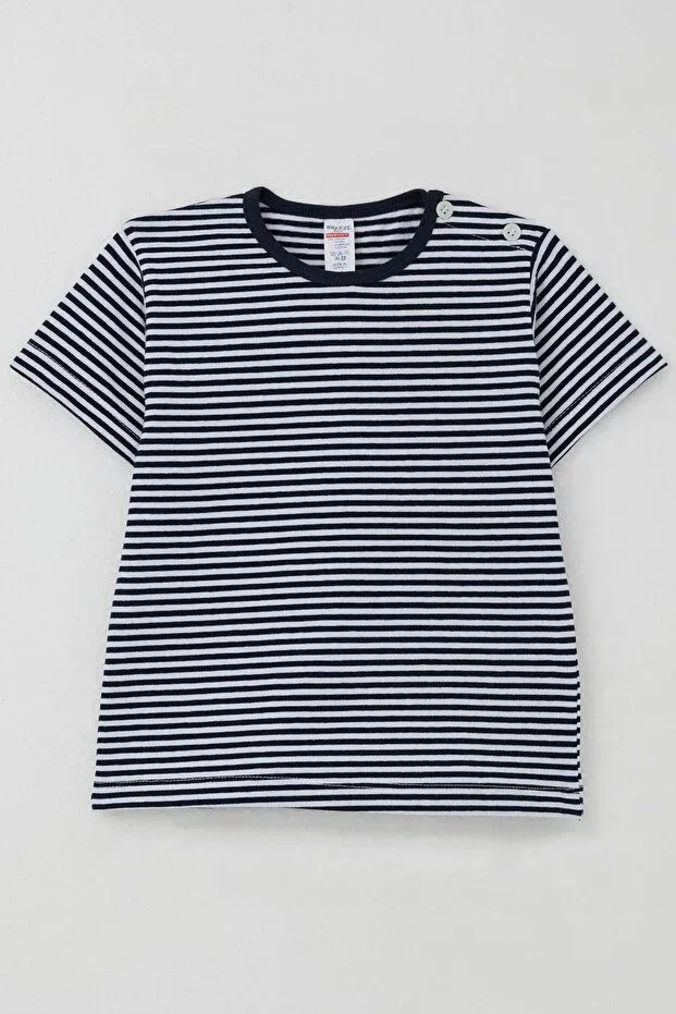 Детская футболка для мальчиков в полоску с планкой Breeze, Navy Blue