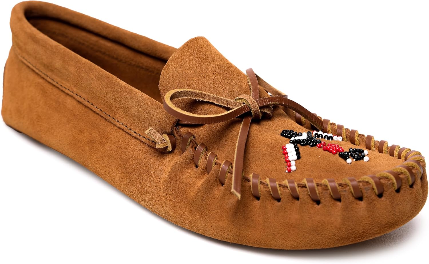 

Мокасины Minnetonka для мужчин Thunderbird Animikii с мягкой кожаной подошвой и бисерной отделкой, коричневый