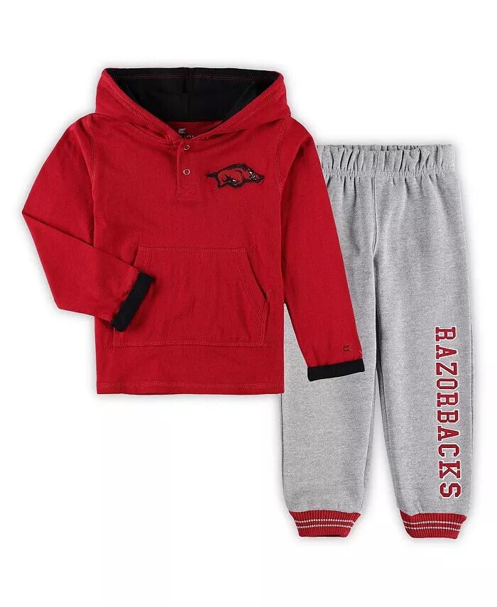 Пуловер с капюшоном и спортивные штаны Arkansas Razorbacks Poppies для мальчиков Cardinal серого цвета с бежевым рисунком Arkansas Razorbacks Colosseum, красный — фото 4