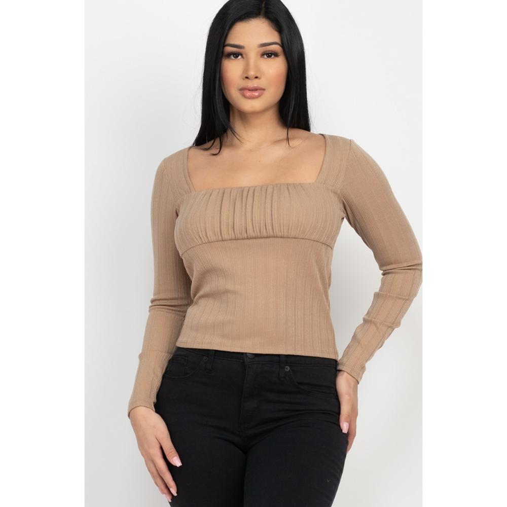 

Топ с квадратным вырезом и сборкой FASHNZFAB, цвет latte