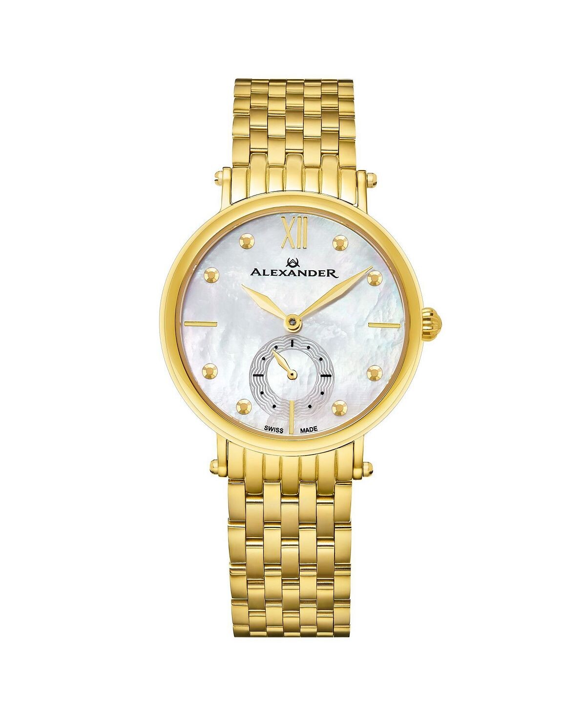

Alexander Watch A201B-02, женские кварцевые малосекундные часы с корпусом из нержавеющей стали цвета желтого золота и браслетом из нержавеющей стали цвета желтого золота Stuhrling, золотой