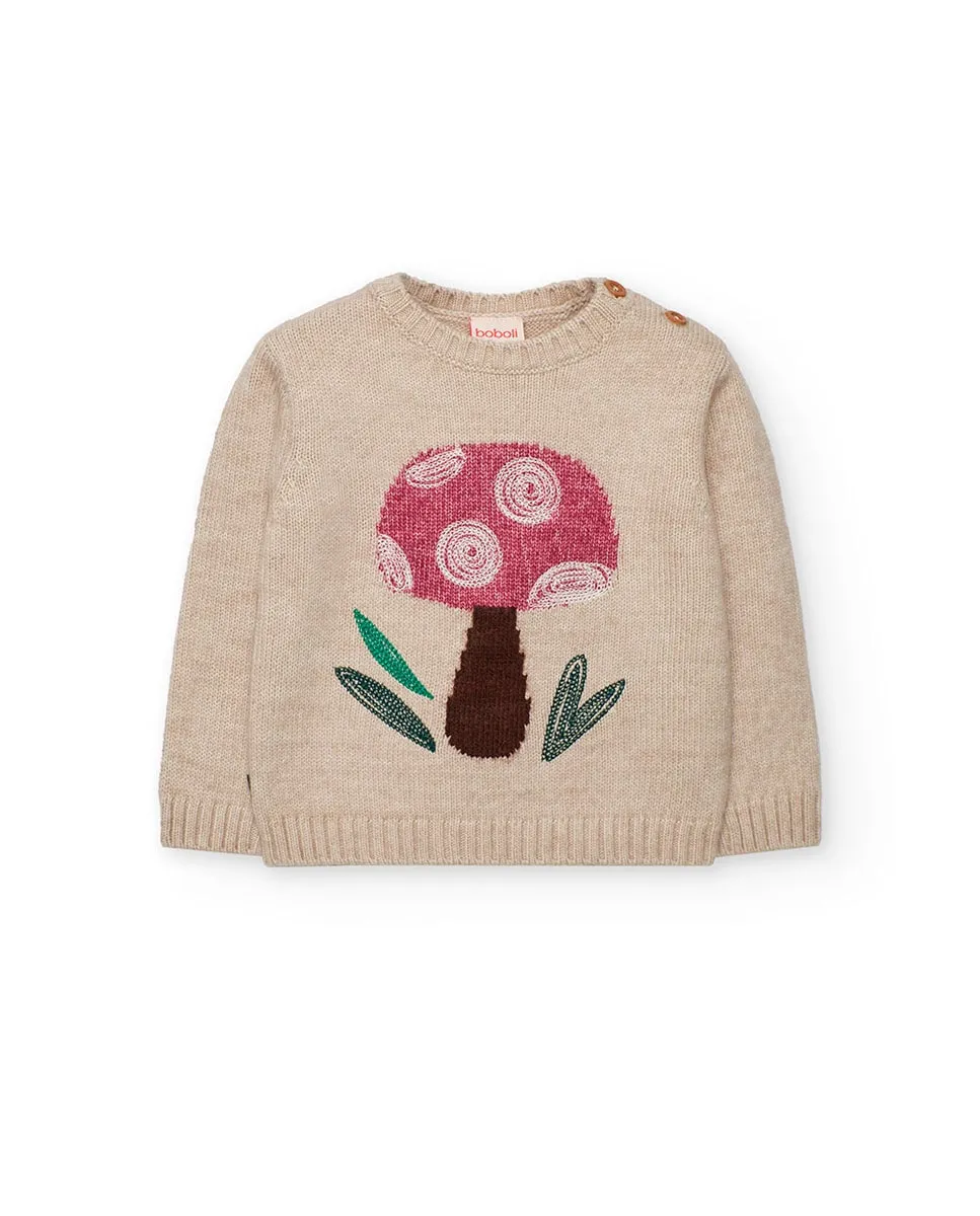 

Детский джемпер с рисунком спереди и круглым вырезом Boboli, бежевый