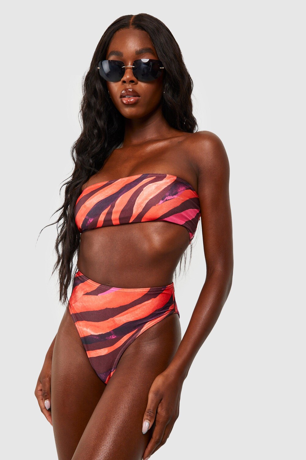 

Комплект бикини с высокой посадкой red zebra bandeau Boohoo, красный