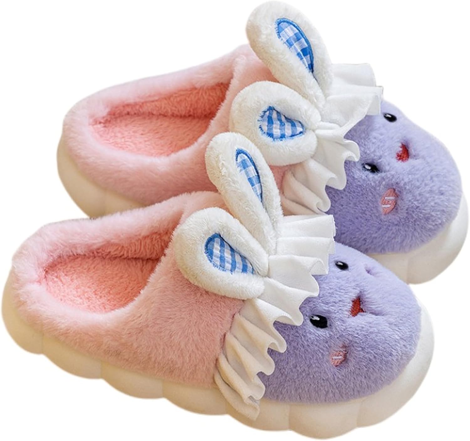 

Женские тапочки с животными Милые зайчики Тапочки из теплого зимнего плюша Домашние хлопковые тапочки Для дома и улицы Yudishoes, розовый