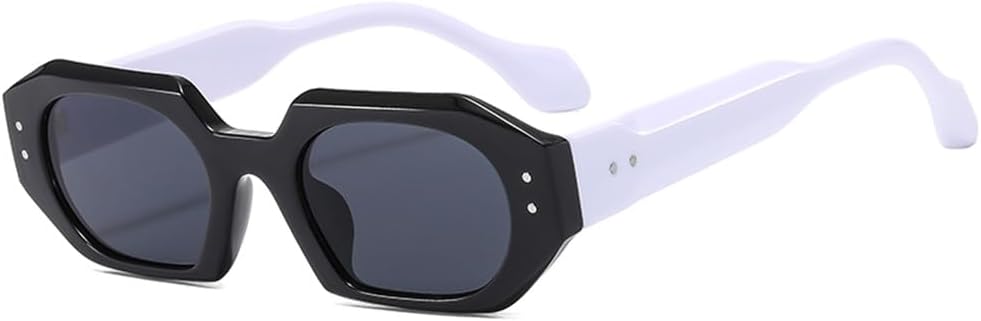 

Ретро-солнцезащитные очки неправильной многоугольной формы, контрастные цвета, универсальные, для активного отдыха, широкие дужки, защита от УФ-излучения KTUCN, Black White