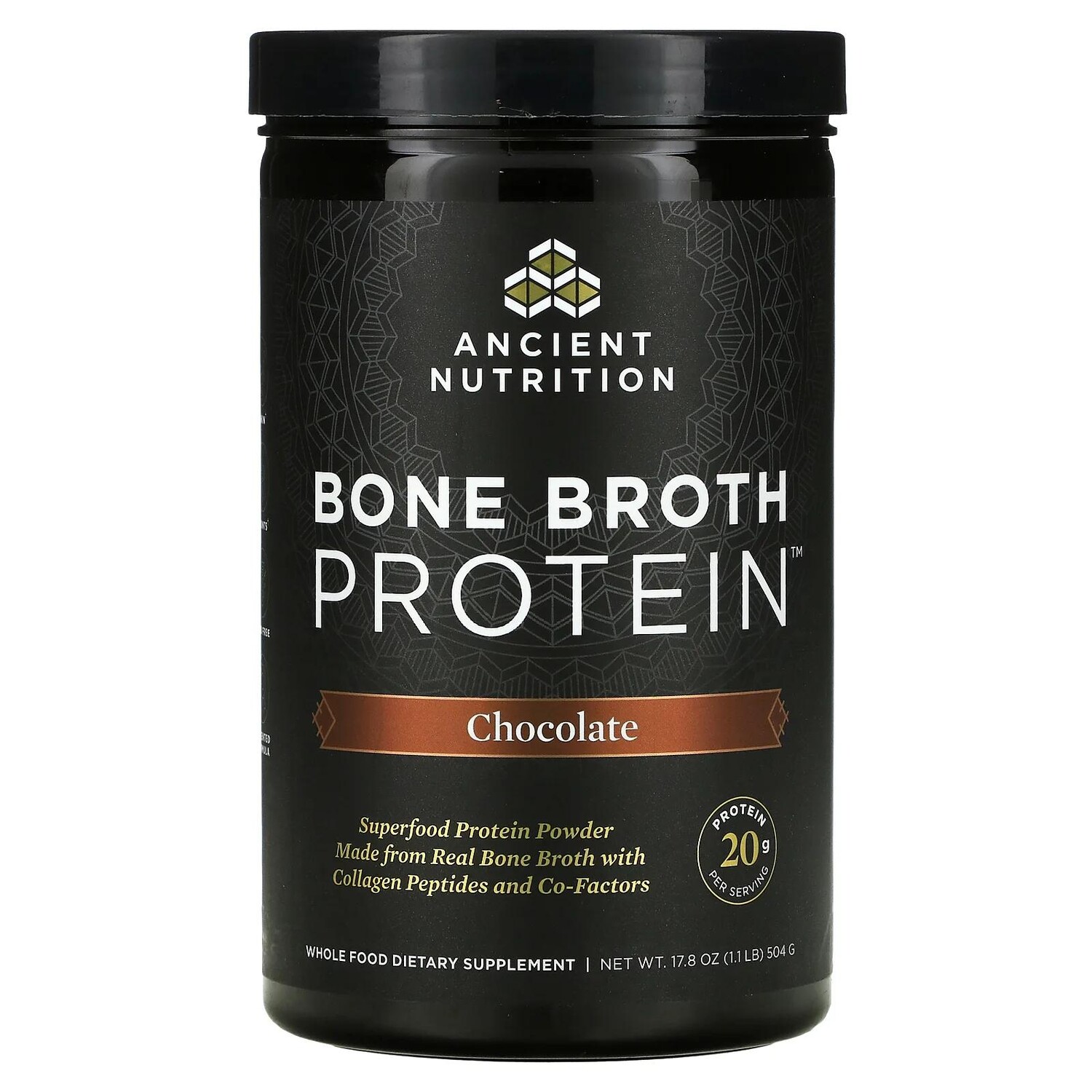 

Dr. Axe / Ancient Nutrition "Белок костного бульона" белковый порошок с шоколадным вкусом 17,8 унции (504 г)