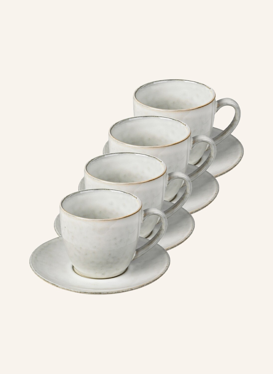 

4 шт - NORDIC SAND: Кружка Broste Copenhagen und Untertassen, 150 мл, цвет creme/dunkelbraun/hellblau