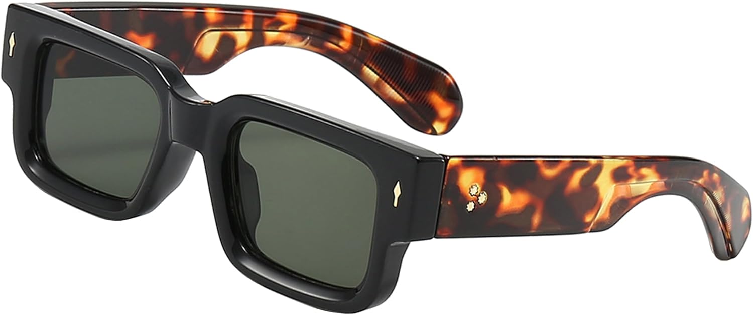 

Солнцезащитные очки в толстой квадратной оправе для женщин и мужчин, модные массивные прямоугольные солнцезащитные очки черного цвета с защитой от УФ-излучения UV400 Teumire, A02 Black&leopard/G15