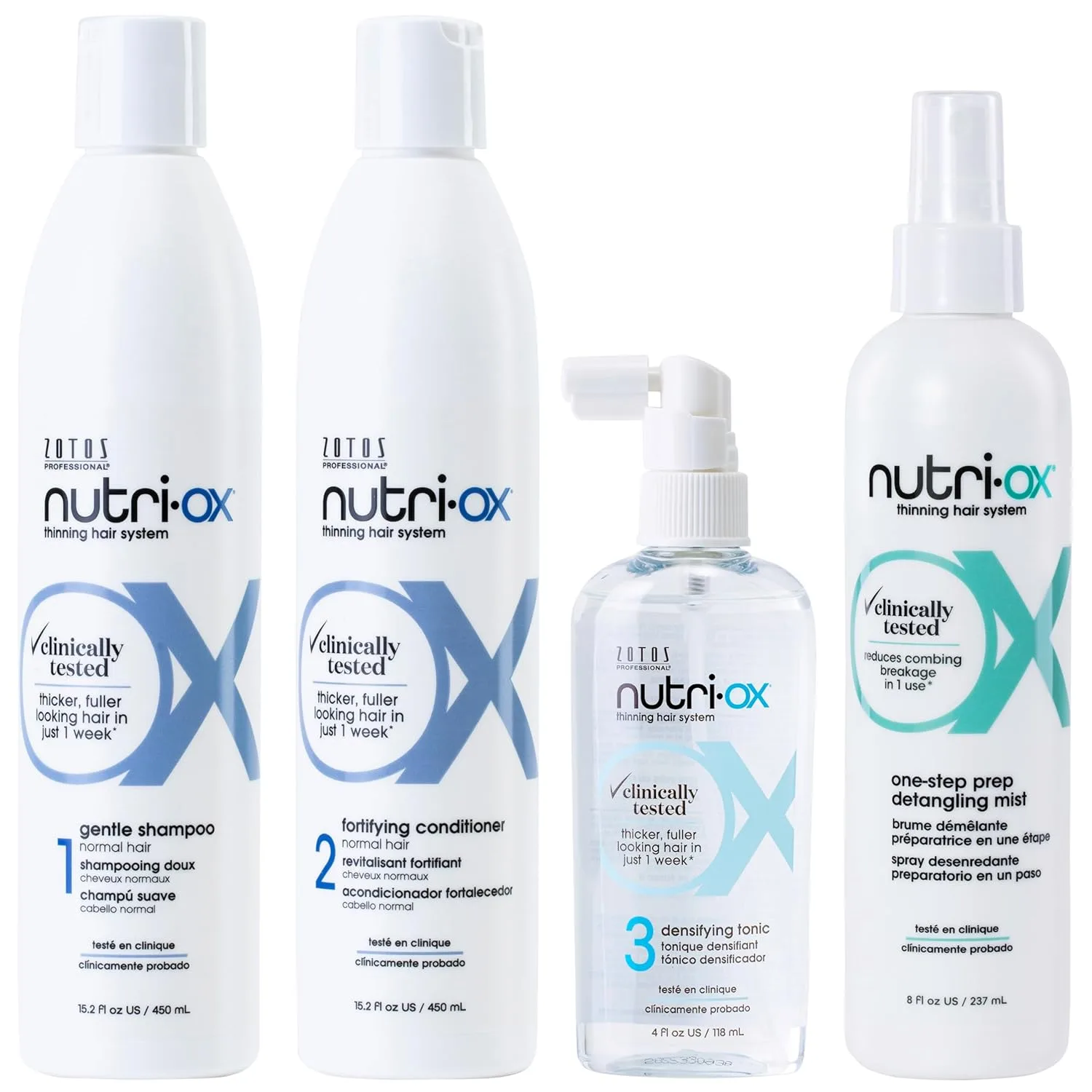 Nutri-Ox Gentle шампунь, кондиционер, тоник и спрей для легкого расчесывания для нормальных и редеющих волос, для более густых и объемных волос, клинически и дерматологически протестировано, с мятой, безопасно для окрашенных волос, 450 мл