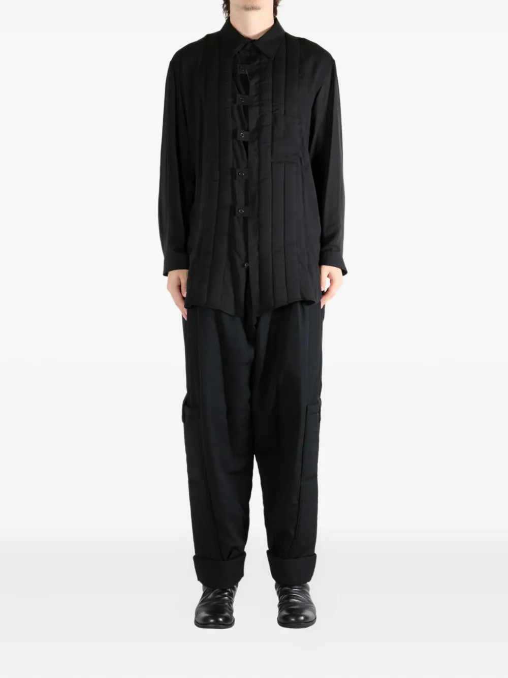 Стеганое пальто с панелями Yohji Yamamoto, черный — фото 2