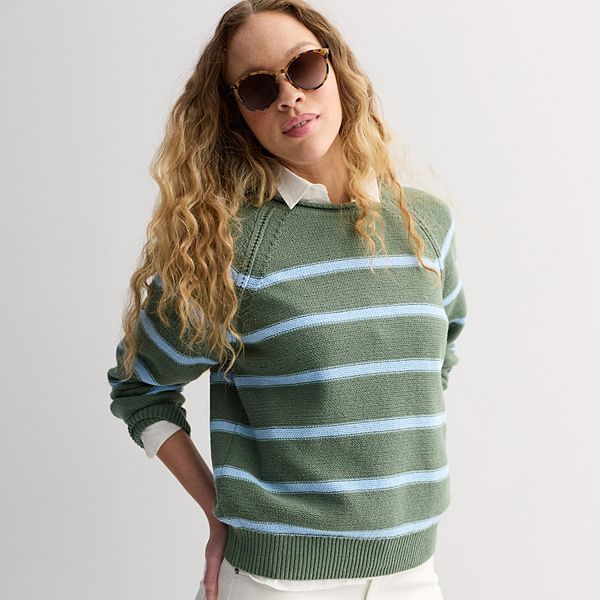 

Женский свитер с воротником-стойкой и рукавом реглан Sonoma Goods For Life, Olive Blue Stripe