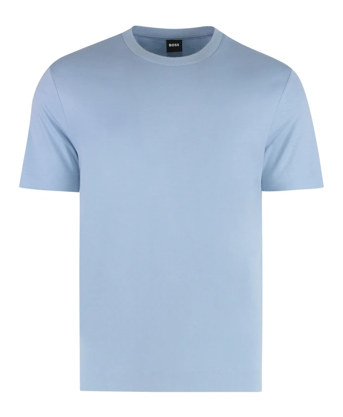 

Футболка с ребристым воротником из смесовой хлопковой ткани. Hugo, синий