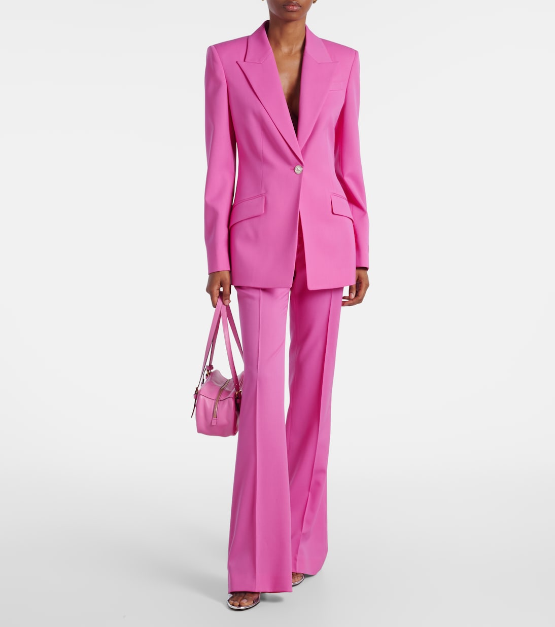 Украшенные высокие расклешённые брюки из шерсти Versace, Dragon Fruit — фото 2