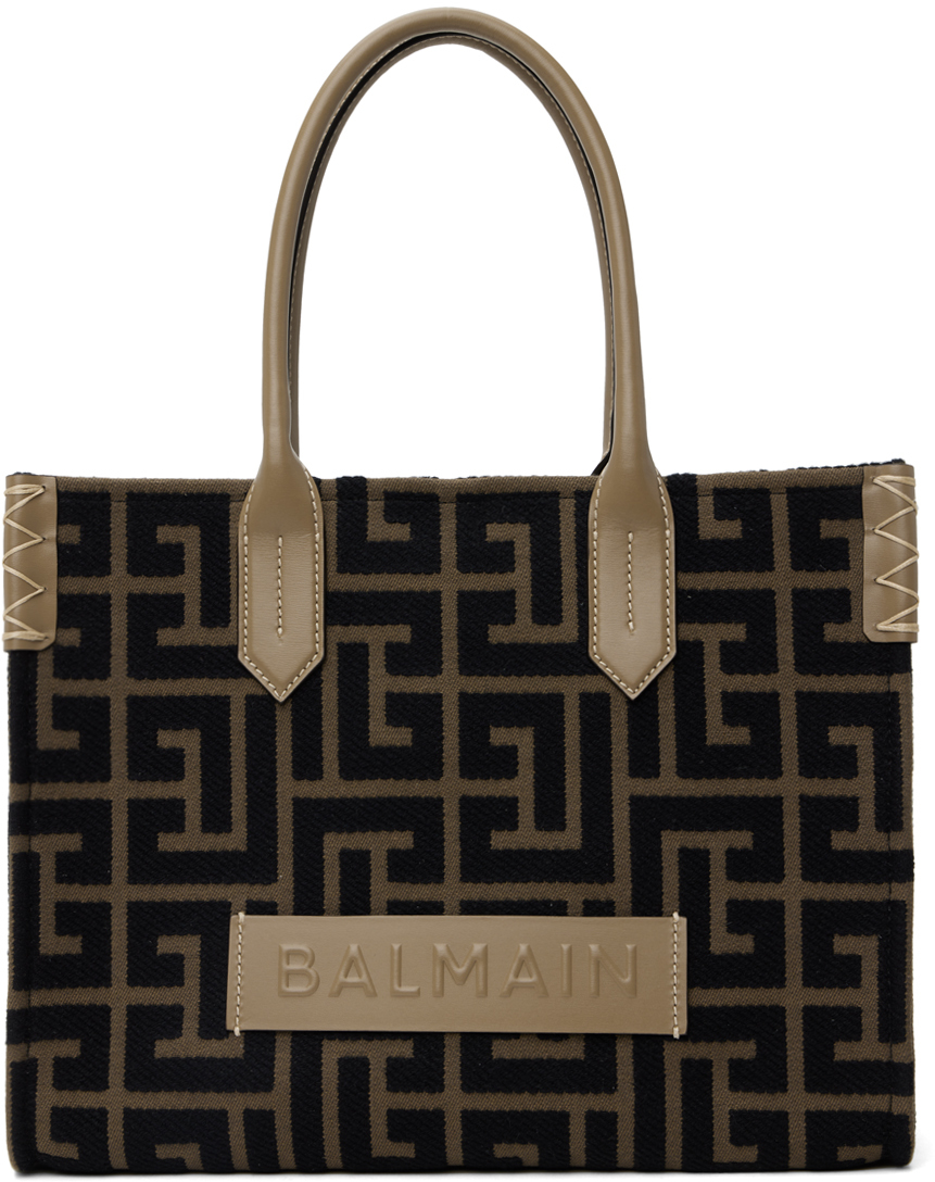 

Сумка-тоут B-Army 36 Monogram Jacquard с принтом хаки и черного цвета Balmain