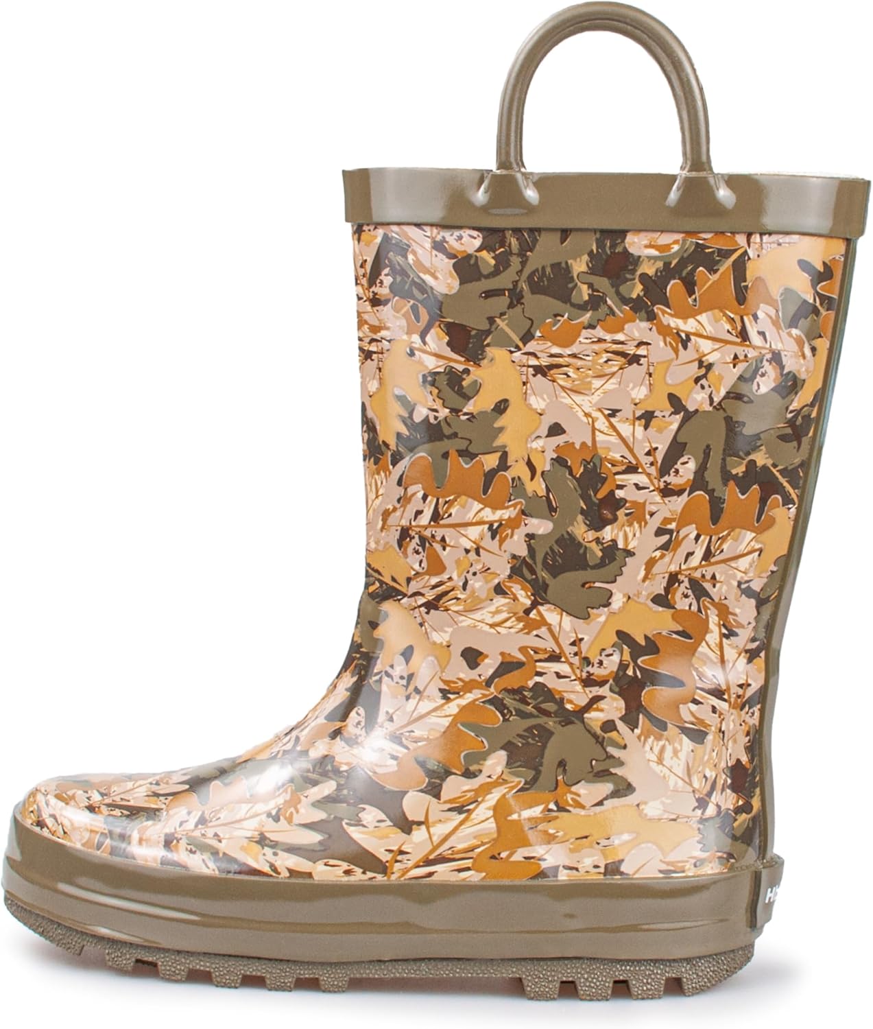 

Детские резиновые сапожки для дождя - водонепроницаемые сапожки для малышей для девочек и мальчиков с забавными рисунками и удобными ручками для надевания Hbxooxts, Brown-Camo