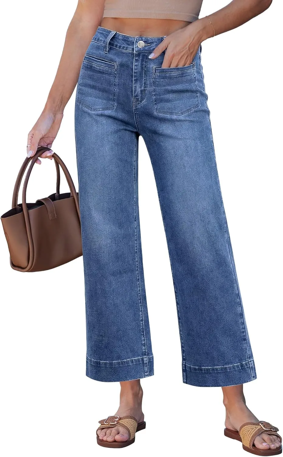 

GRAPENT широкие джинсы для женщин укороченные с высокой посадкой