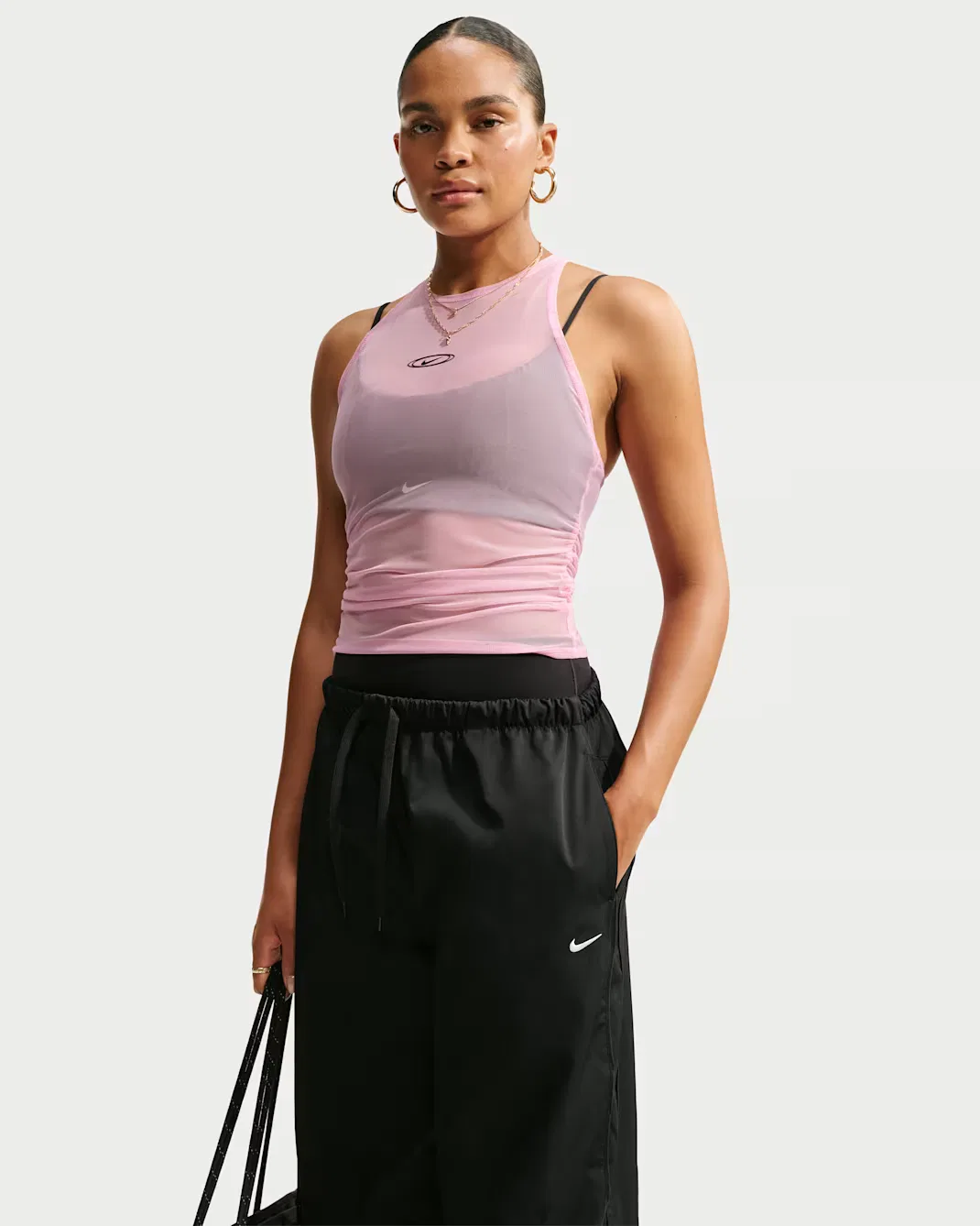 Облегающая прозрачная женская майка Nike Sportswear, Pink Rise/Black — фото 3