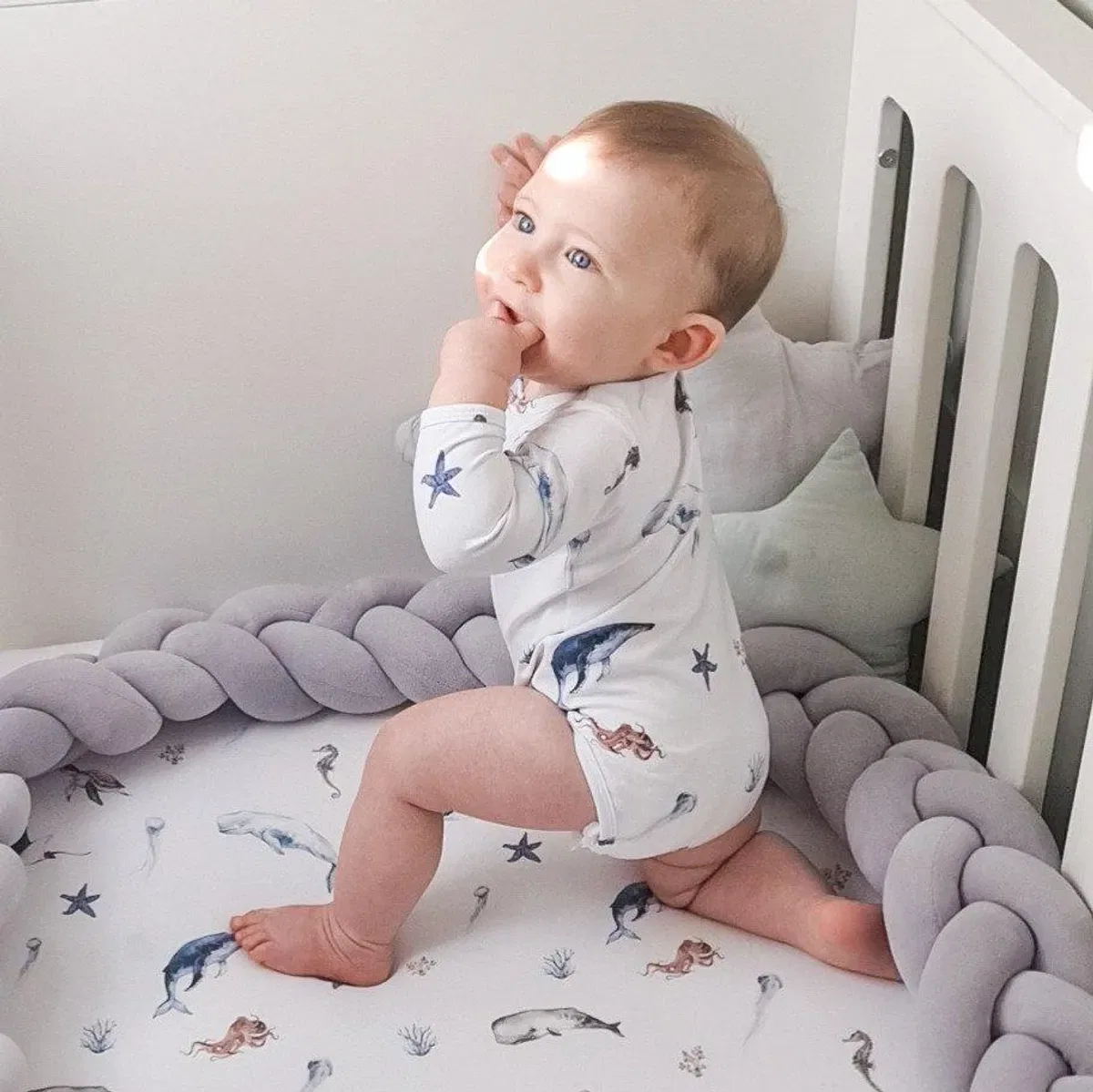 Детский боди с длинным рукавом с морской тематикой Minky Myles, White — фото 4